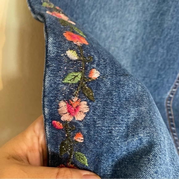 Bill Blass Vintage Floral Embroidered High Rise Blue Jean Sz 12P - Picture 10 of 16